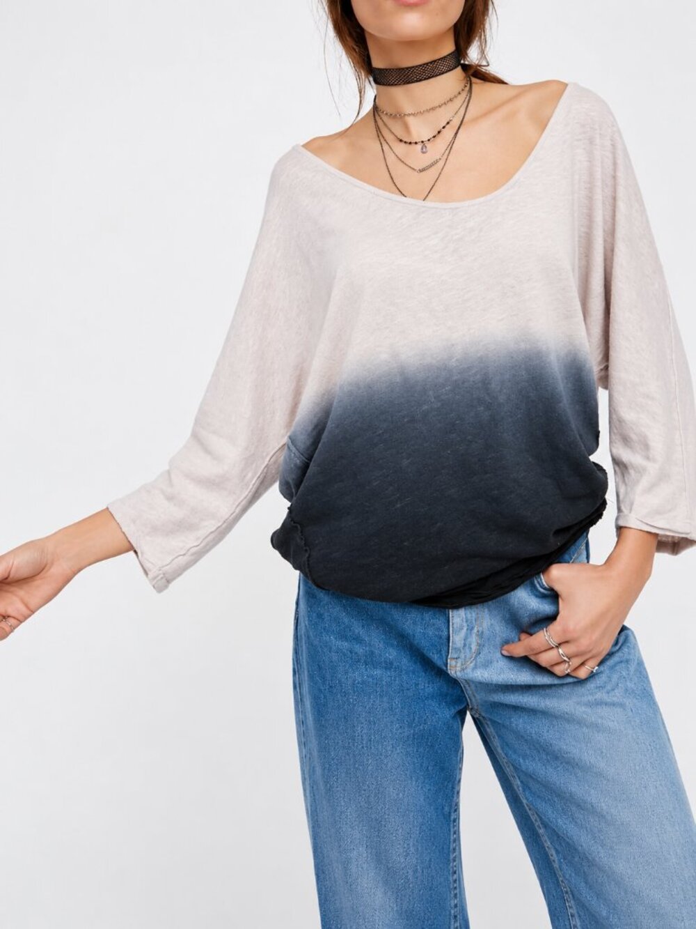 FREE PEOPLE Dip Dye Ombre Linen Blend Top Ombre